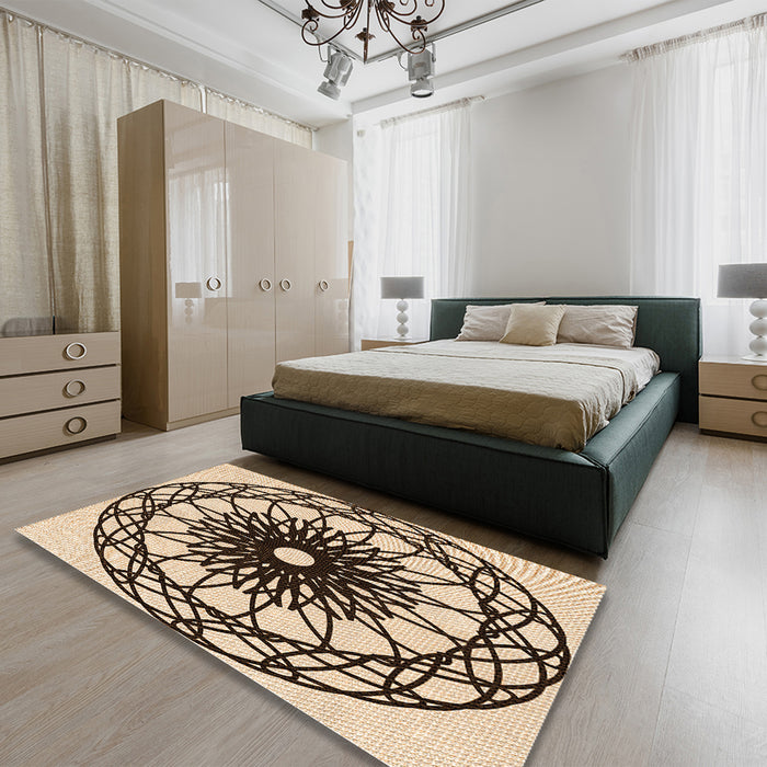 Round Machine Washable Transitional Deep Peach Orange Rug in a Office, wshpat2137org