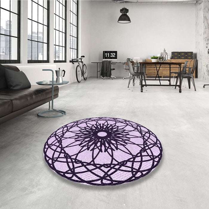 Round Patterned Purple Rug in a Office, pat2137pur