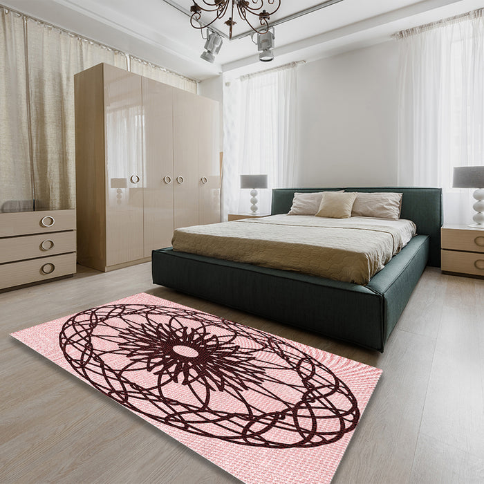 Round Machine Washable Transitional Light Red Pink Rug in a Office, wshpat2137rd