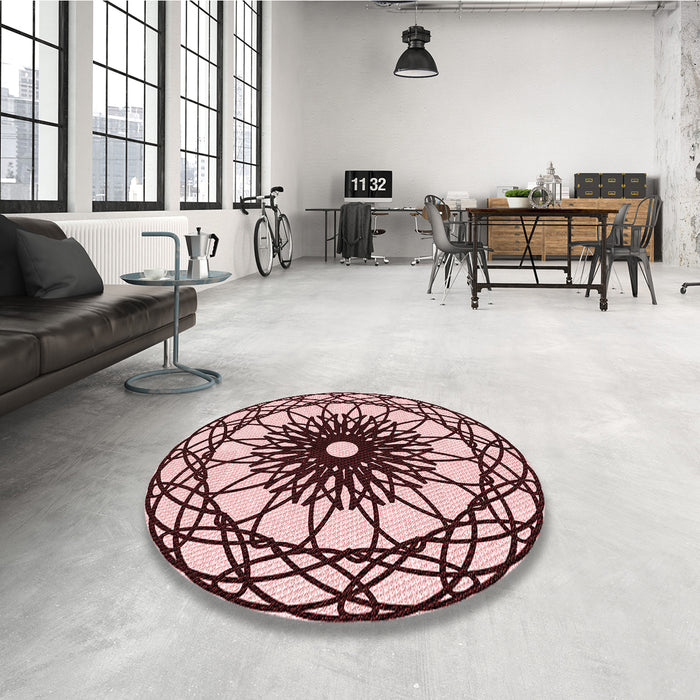Round Patterned Light Red Pink Rug in a Office, pat2137rd