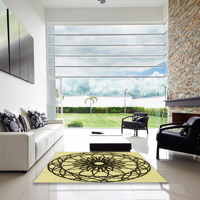 Machine Washable Transitional Mustard Yellow Rug in a Kitchen, wshpat2137yw
