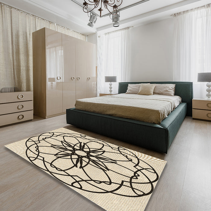 Patterned Wheat Beige Rug in a Bedroom, pat2138brn