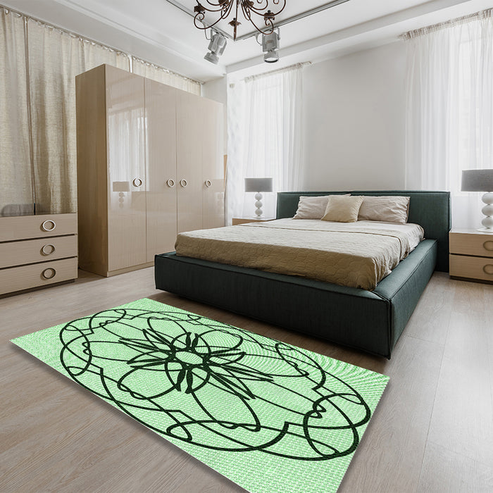 Patterned Mint Green Rug in a Bedroom, pat2138grn