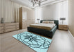 Patterned Deep-Sea Green Rug in a Bedroom, pat2138lblu