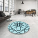 Round Patterned Deep-Sea Green Rug in a Office, pat2138lblu