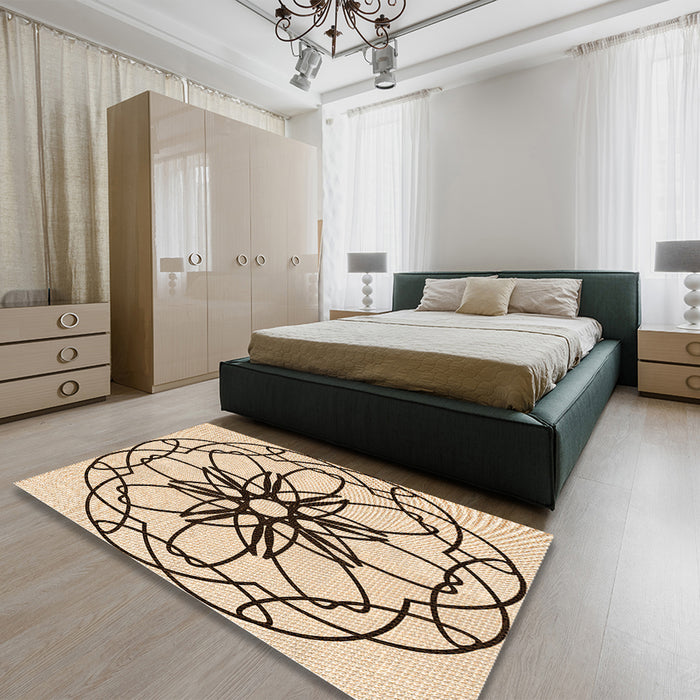 Patterned Sienna Brown Rug in a Bedroom, pat2138org