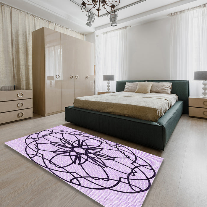 Patterned Orchid Purple Rug in a Bedroom, pat2138pur