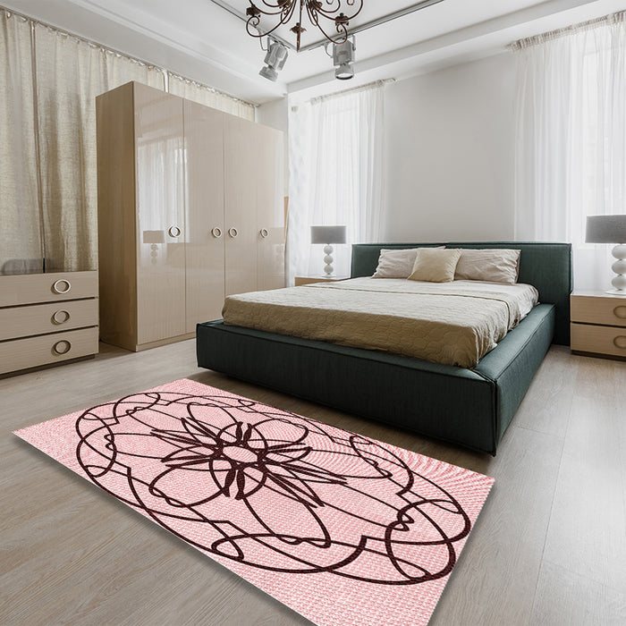 Patterned Light Rose Pink Rug in a Bedroom, pat2138rd