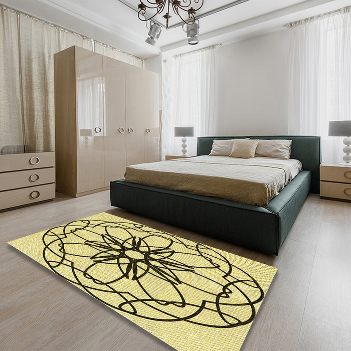 Patterned Harvest Gold Rug in a Bedroom, pat2138yw