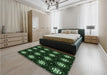 Patterned Green Rug in a Bedroom, pat2139grn