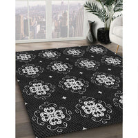 Patterned Black Rug, pat2139gry