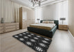 Patterned Black Rug in a Bedroom, pat2139gry