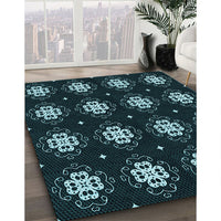 Patterned Deep-Sea Green Rug, pat2139lblu