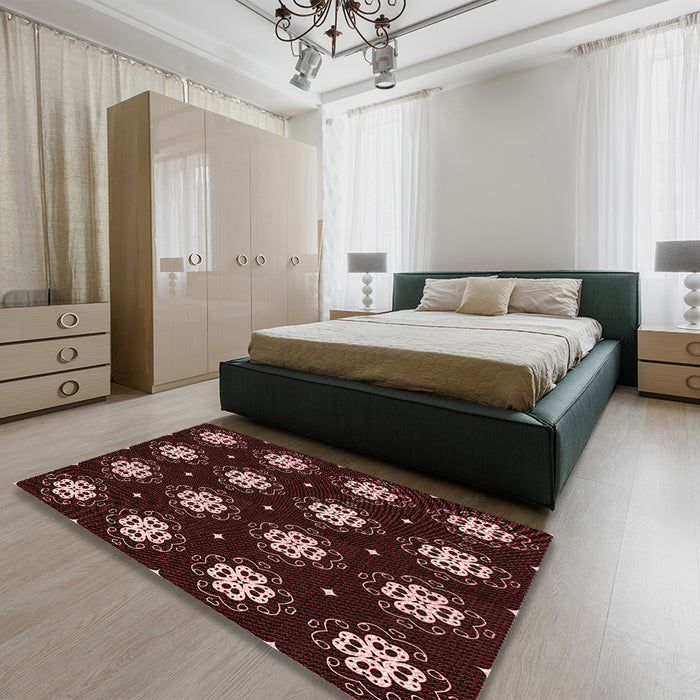 Round Machine Washable Transitional Chocolate Brown Rug in a Office, wshpat2139rd