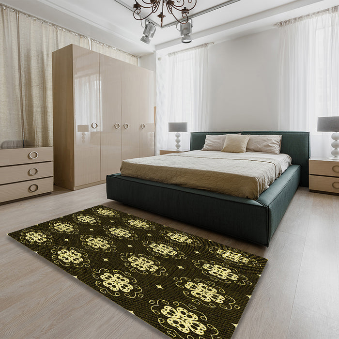 Patterned Black Rug in a Bedroom, pat2139yw