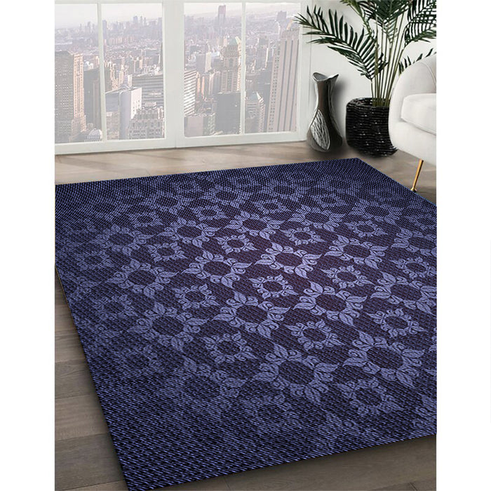 Patterned Deep Periwinkle Purple Rug in Family Room, pat214blu
