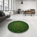 Round Patterned Midnight Gray Rug in a Office, pat214grn