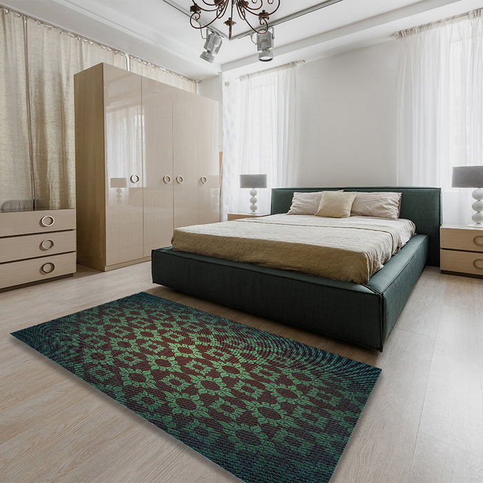 Patterned Midnight Gray Rug in a Bedroom, pat214lblu