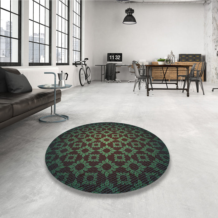 Round Patterned Midnight Gray Rug in a Office, pat214lblu