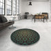 Round Patterned Midnight Gray Rug in a Office, pat214lblu