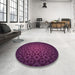 Round Patterned Purple Lily Purple Rug in a Office, pat214pur