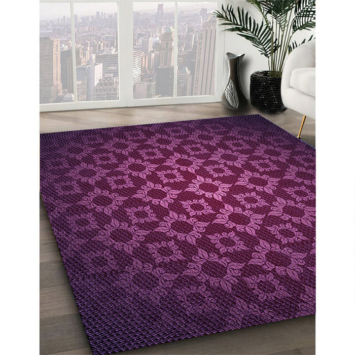 Patterned Purple Lily Purple Rug in Family Room, pat214pur