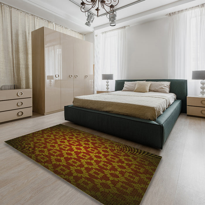 Patterned Dark Bronze Brown Rug in a Bedroom, pat214yw