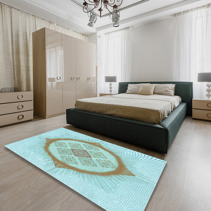 Patterned Electric Blue Rug in a Bedroom, pat2140lblu