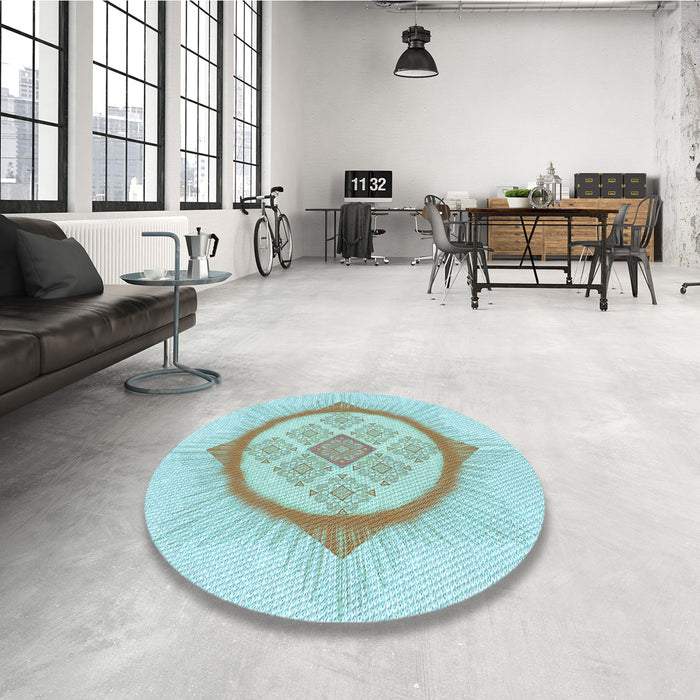 Round Patterned Electric Blue Rug in a Office, pat2140lblu