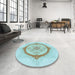 Round Patterned Electric Blue Rug in a Office, pat2140lblu