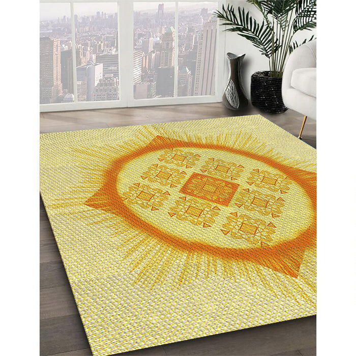 Patterned Yellow Rug in Family Room, pat2140yw