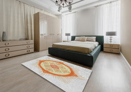Patterned Orange Brown Novelty Rug in a Bedroom, pat2140