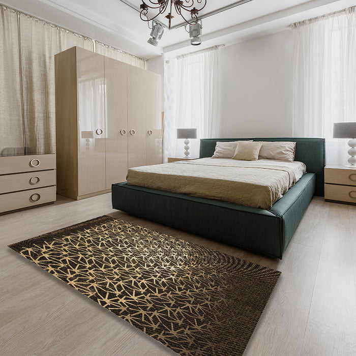 Patterned Copper Brown Rug in a Bedroom, pat2141brn
