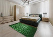 Patterned Dark Forest Green Rug in a Bedroom, pat2141grn