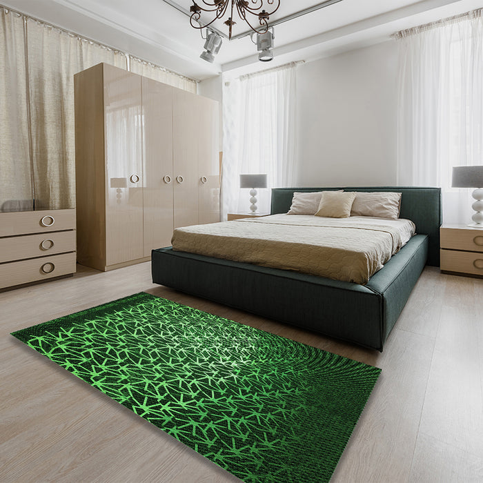 Patterned Dark Forest Green Rug in a Bedroom, pat2141grn