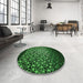 Round Patterned Dark Forest Green Rug in a Office, pat2141grn