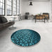 Round Patterned Deep Teal Green Rug in a Office, pat2141lblu