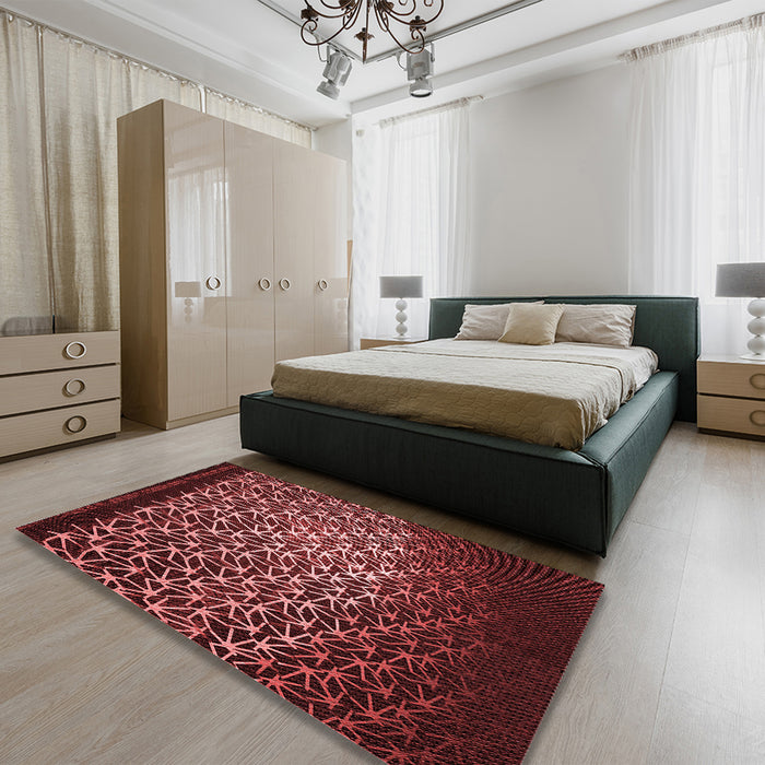 Patterned Red Rug in a Bedroom, pat2141rd