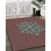 Patterned Red Brown Rug, pat2143lblu