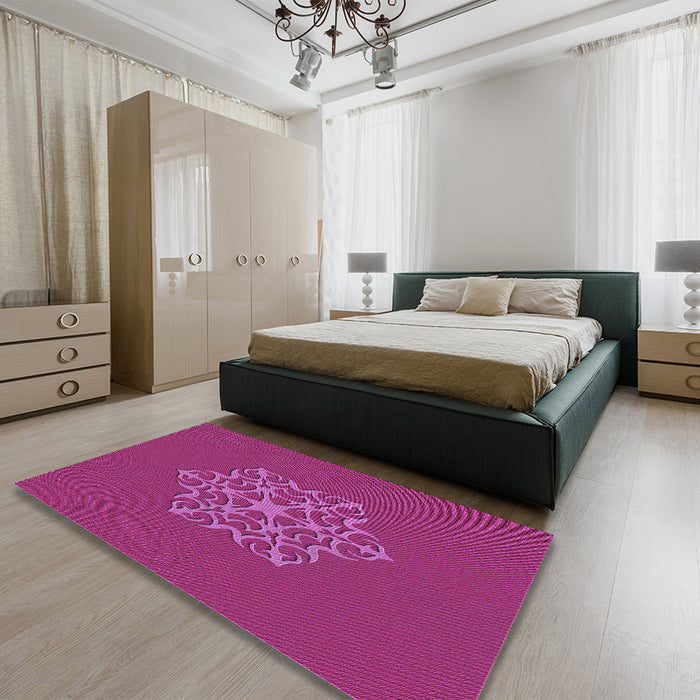Patterned Neon Pink Rug in a Bedroom, pat2143pur