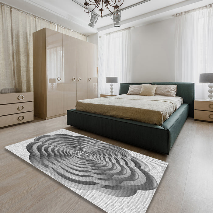 Round Machine Washable Transitional Ash Gray Rug in a Office, wshpat2144gry