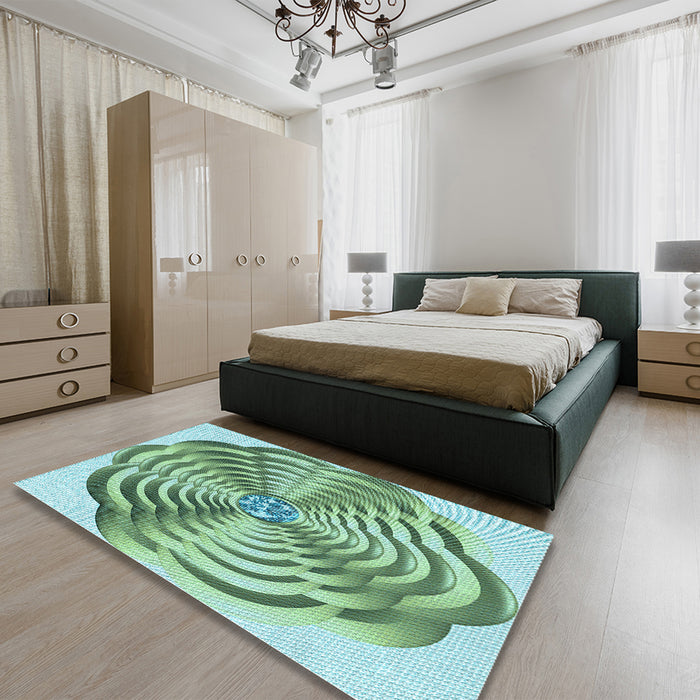 Round Machine Washable Transitional Cr Green Rug in a Office, wshpat2144lblu