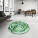 Round Patterned Clover Green Rug in a Office, pat2144lblu