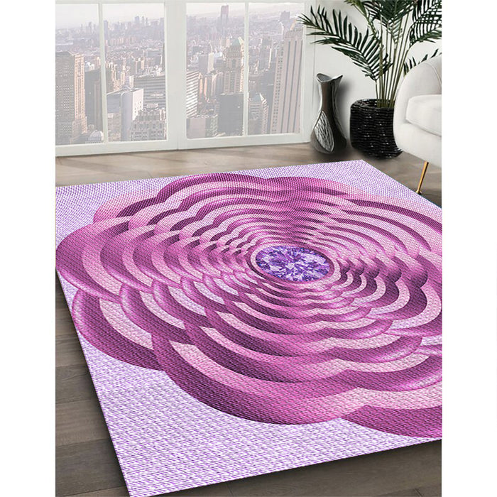 Patterned Blossom Pink Rug in Family Room, pat2144pur