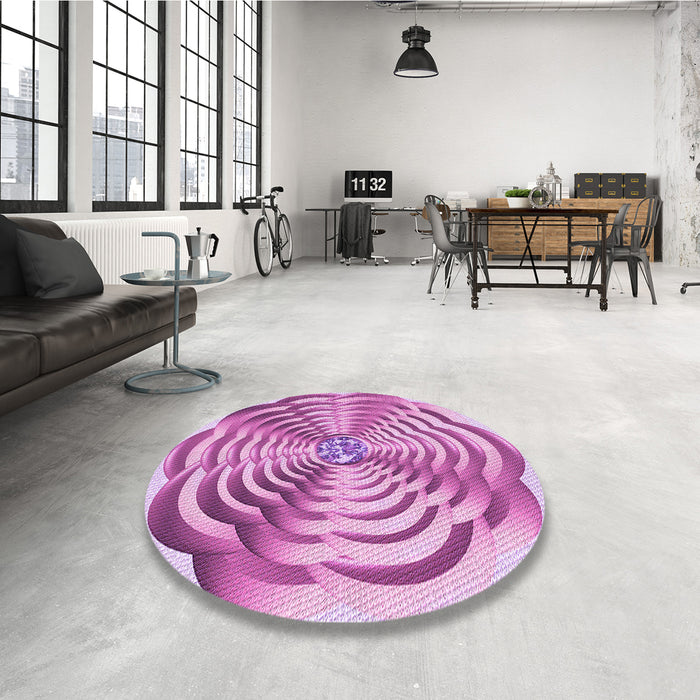 Round Patterned Blossom Pink Rug in a Office, pat2144pur