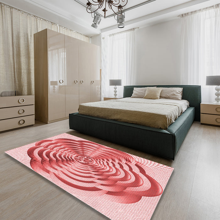 Patterned Pink Rug in a Bedroom, pat2144rd