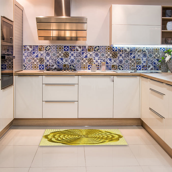 Patterned Bold Yellow Rug in a Kitchen, pat2144yw