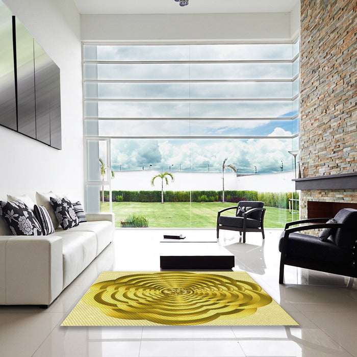 Square Patterned Bold Yellow Rug in a Living Room, pat2144yw