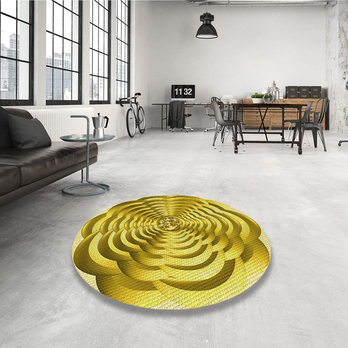 Round Patterned Bold Yellow Rug in a Office, pat2144yw