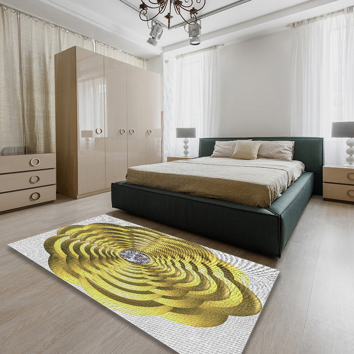 Patterned Harvest Gold Novelty Rug in a Bedroom, pat2144